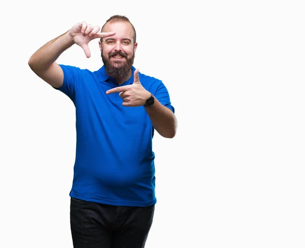 Mladý Bělošský Bokovky Muž Sobě Modrou Košili Izolované Pozadí Provedení — Stock fotografie