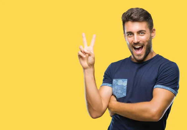 Joven Hombre Guapo Sobre Fondo Aislado Sonriendo Con Cara Feliz —  Fotos de Stock