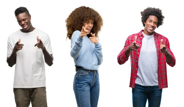 Collage Afroamericanos Grupo Personas Sobre Fondo Aislado Señalando Los Dedos —  Fotos de Stock