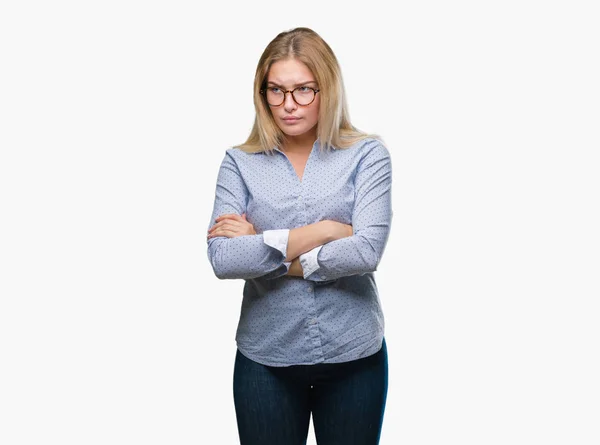 Young Caucasian Business Woman Wearing Glasses Isolated Background Skeptic Nervous — Stock Photo, Image