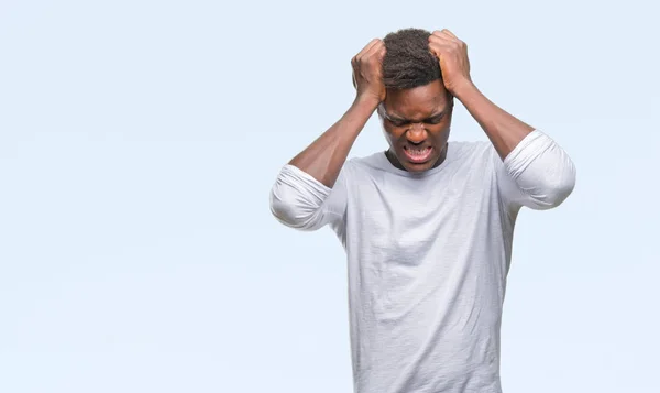 Young African American Man Isolated Background Suffering Headache Desperate Stressed — Stock Photo, Image