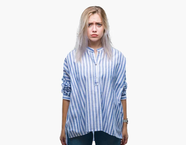 Young Blonde Woman Isolated Background Skeptic Nervous Frowning Upset Because — Stock Photo, Image