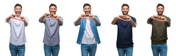 Colagem Jovem Vestindo Olhar Casual Sobre Branco Isolado Backgroud Sorrindo — Fotografia de Stock