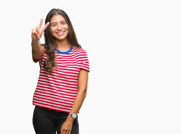 Joven Mujer Árabe Hermosa Sobre Fondo Aislado Sonriendo Con Cara — Foto de Stock