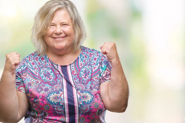 Senior Velikost Kavkazský Žena Izolované Pozadí Velmi Šťastný Nadšený Dělá — Stock fotografie