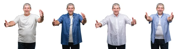 Collage Senior Hoary Man White Isolated Backgroud Looking Camera Smiling — Stock Photo, Image