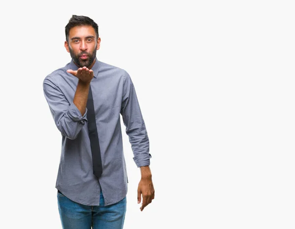Adult Hispanic Business Man Isolated Background Looking Camera Blowing Kiss — Stock Photo, Image