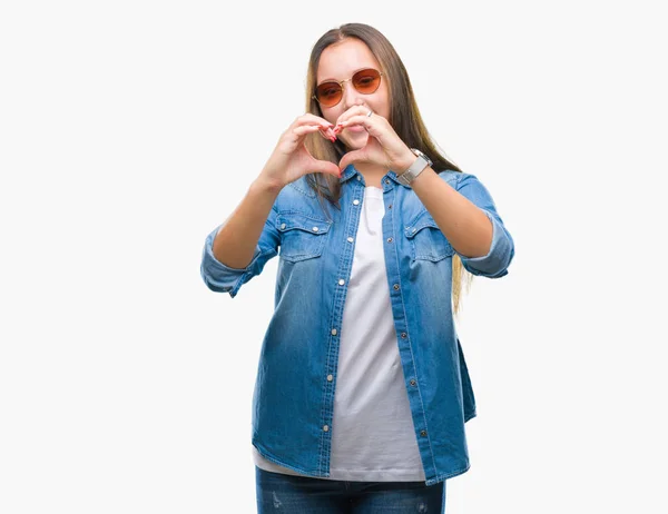 Young Beautiful Caucasian Woman Wearing Sunglasses Isolated Background Smiling Love — Stock Photo, Image