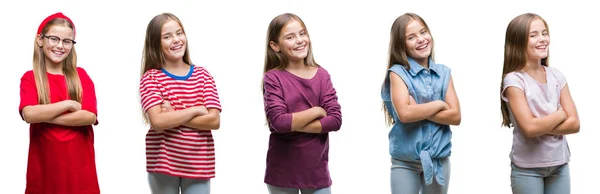Колаж Молодої Красивої Маленької Дівчинки Ізольованому Фоні Щасливе Обличчя Посміхається — стокове фото