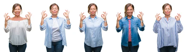 Collage Van Middelbare Leeftijd Latino Vrouw Geïsoleerde Achtergrond Ontspannen Lachend — Stockfoto