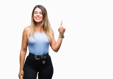 Genç güzel şık iş kadını ile başarılı fikir parmağı yukarıyı izole arka plan üzerinde. Çıktıktan ve mutlu. Bir numara.