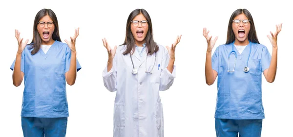 Colagem Asiático Jovem Cirurgião Médico Enfermeira Mulher Sobre Fundo Isolado — Fotografia de Stock