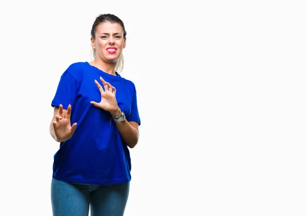 Junge Schöne Frau Trägt Legeres Blaues Shirt Über Isoliertem Hintergrund — Stockfoto