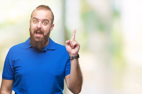 Joven Hombre Hipster Caucásico Con Camisa Azul Sobre Fondo Aislado — Foto de Stock