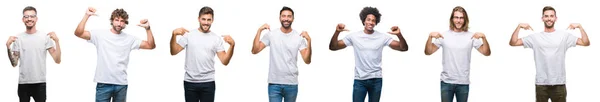 Collage Junger Kaukasischer Hispanischer Afro Amerikanischer Männer Die Weißes Shirt — Stockfoto