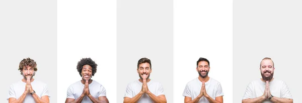 Collage Junger Kaukasischer Hispanischer Afroamerikanischer Männer Die Weißes Shirt Über — Stockfoto