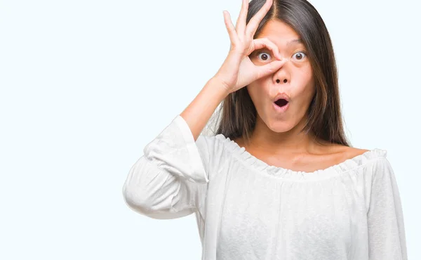 Young Asian Woman Isolated Background Doing Gesture Shocked Surprised Face — Stock Photo, Image