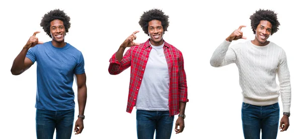 Colagem Afro Americano Jovem Bonito Homem Sobre Fundo Isolado Sorrindo — Fotografia de Stock