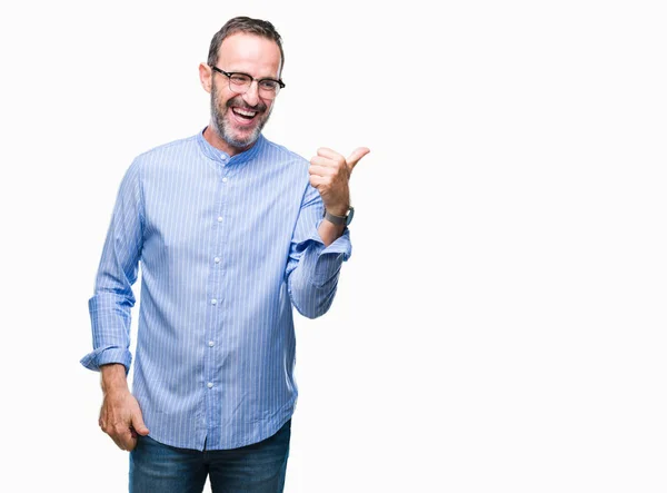Medelåldern Hoary Senior Mannen Bär Glasögon Över Isolerade Bakgrund Leende — Stockfoto