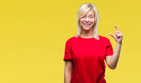 Giovane Bella Donna Bionda Che Indossa Shirt Rossa Sfondo Isolato — Foto Stock