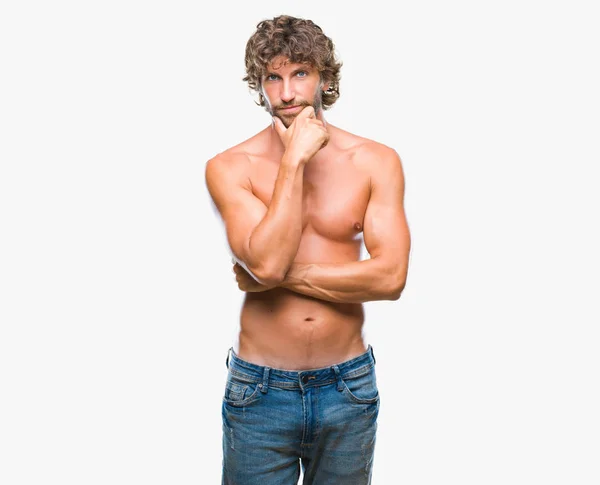 Hombre Modelo Hispano Guapo Sexy Sin Camisa Sobre Fondo Aislado — Foto de Stock