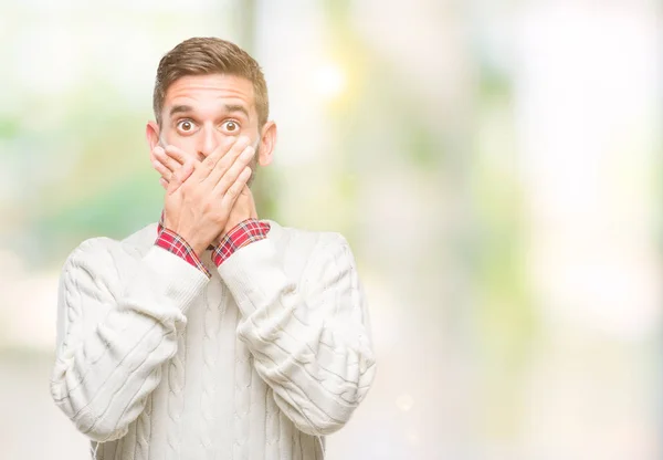 Giovane Bell Uomo Che Indossa Maglione Invernale Sfondo Isolato Scioccato — Foto Stock