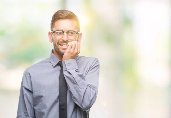 Jonge Knappe Zakenman Geïsoleerde Achtergrond Zoek Gestresst Nerveus Met Handen — Stockfoto