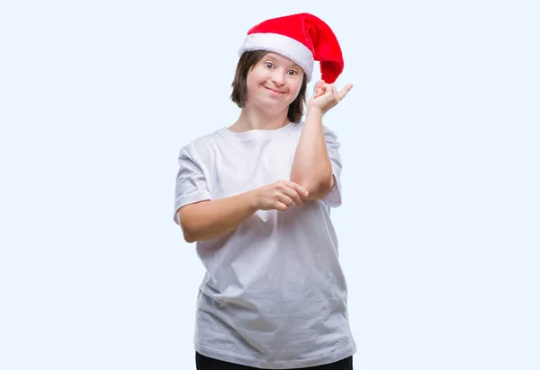 Young Adult Woman Syndrome Wearing Christmas Hat Isolated Background Big — Stock Photo, Image