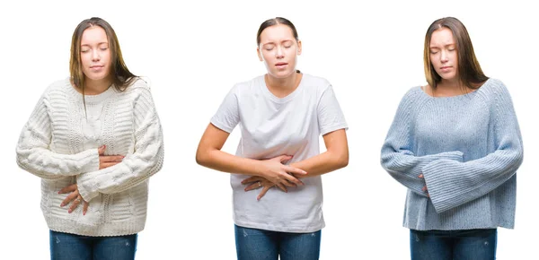 Colagem Menina Bonita Jovem Usando Camisola Inverno Sobre Fundo Isolado — Fotografia de Stock