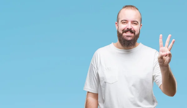 Young Caucasian Hipster Man Wearing Casual Shirt Isolated Background Showing — Stock Photo, Image