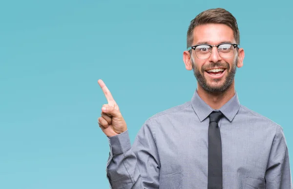 Joven Hombre Negocios Guapo Sobre Fondo Aislado Con Una Gran — Foto de Stock