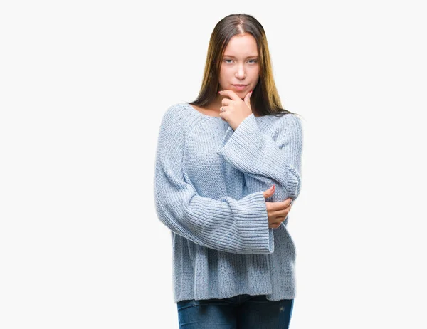 Young Beautiful Caucasian Woman Wearing Winter Sweater Isolated Background Looking — Stock Photo, Image