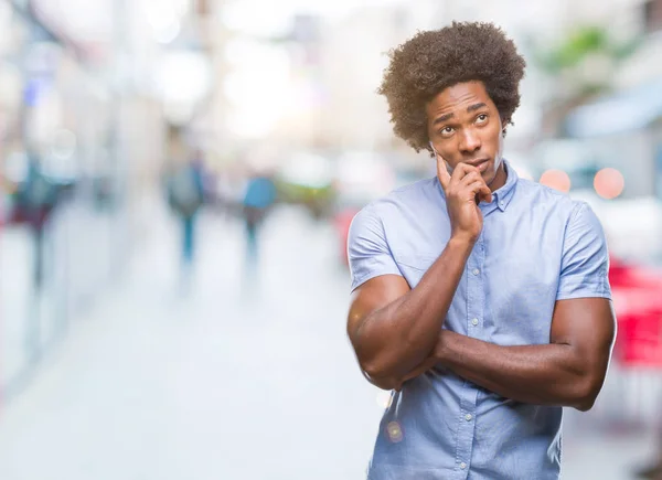 Afro Amerikai Ember Feletti Elszigetelt Háttér Gondolkodás Látszó Fáradt Unatkozni — Stock Fotó