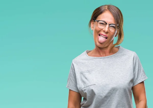 Mujer Hispana Mayor Mediana Edad Con Gafas Sobre Fondo Aislado —  Fotos de Stock