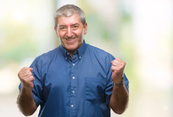 Bonito Homem Idoso Sobre Fundo Isolado Muito Feliz Animado Fazendo — Fotografia de Stock