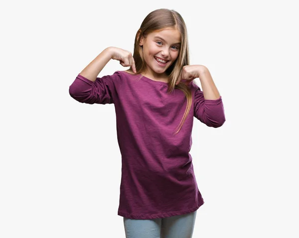 Menina Bonita Jovem Sobre Fundo Isolado Olhando Confiante Com Sorriso — Fotografia de Stock