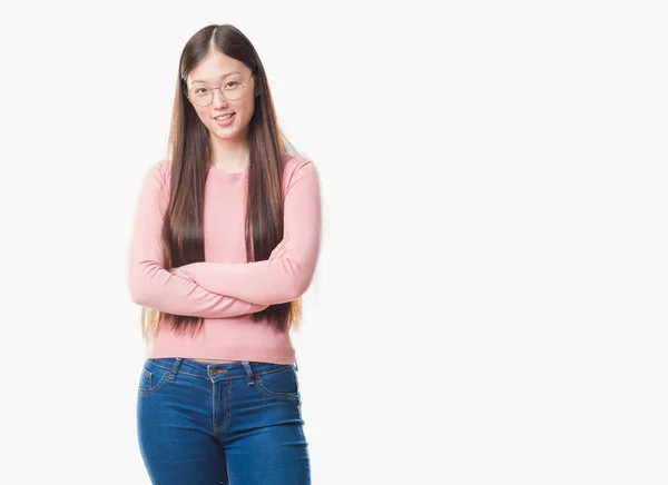 Joven Mujer China Sobre Fondo Aislado Con Gafas Cara Feliz —  Fotos de Stock