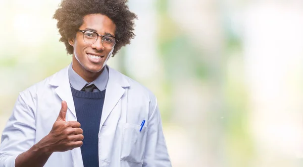 Afro American Doctor Scientist Man Isolated Background Doing Happy Thumbs — Stock Photo, Image