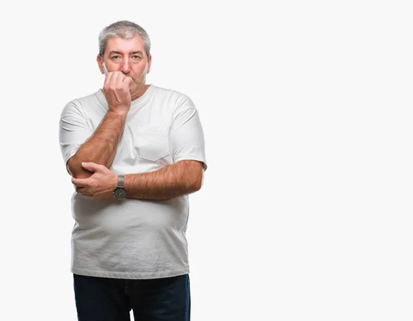 Bell Uomo Anziano Sfondo Isolato Che Sembra Stressato Nervoso Con — Foto Stock