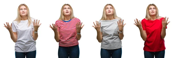 Collage Einer Jungen Schönen Blonden Frau Die Ein Shirt Über — Stockfoto