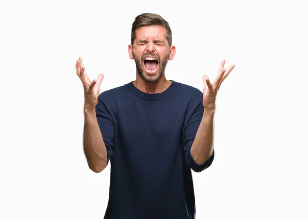 Homem Bonito Jovem Vestindo Camisola Inverno Sobre Fundo Isolado Celebrando — Fotografia de Stock