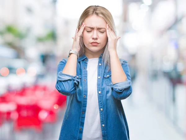 Young Blonde Woman Isolated Background Hand Head Pain Head Because — Stock Photo, Image