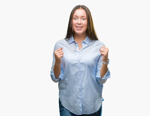 Joven Mujer Hermosa Caucásica Sobre Fondo Aislado Celebrando Sorprendida Sorprendida — Foto de Stock