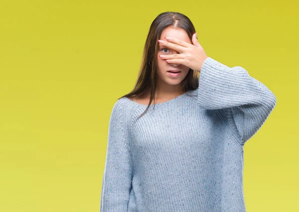 Jovem Bela Mulher Caucasiana Vestindo Camisola Inverno Sobre Fundo Isolado — Fotografia de Stock