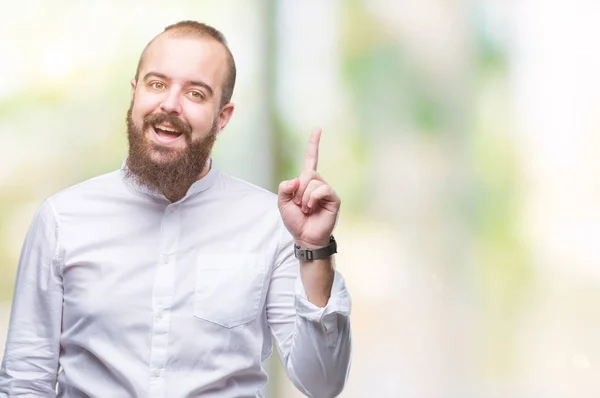 Joven Hipster Caucásico Sobre Fondo Aislado Apuntando Con Dedo Hacia — Foto de Stock