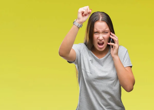 Young Beautiful Caucasian Woman Talking Smartphone Isolated Background Annoyed Frustrated — Stock Photo, Image