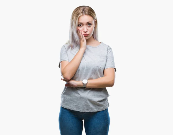 Junge Blonde Frau Mit Isoliertem Hintergrund Die Müde Und Gelangweilt — Stockfoto