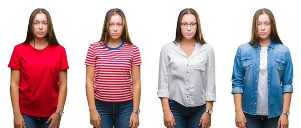 Colagem Menina Bonita Jovem Sobre Fundo Isolado Branco Com Expressão — Fotografia de Stock