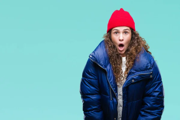 Hermosa Joven Morena Pelo Rizado Chica Con Abrigo Invierno Gorra —  Fotos de Stock