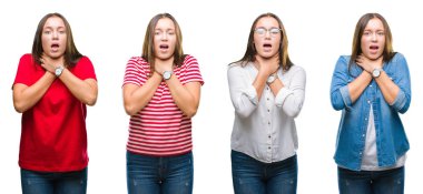 Kolaj genç güzel kız yüzünden izole beyaz bir arka plan bağırarak ve çünkü boğmak acı kendi ellerimle öldürürüm. Sağlık sorunu. Yaralarından ve intihar kavramı.